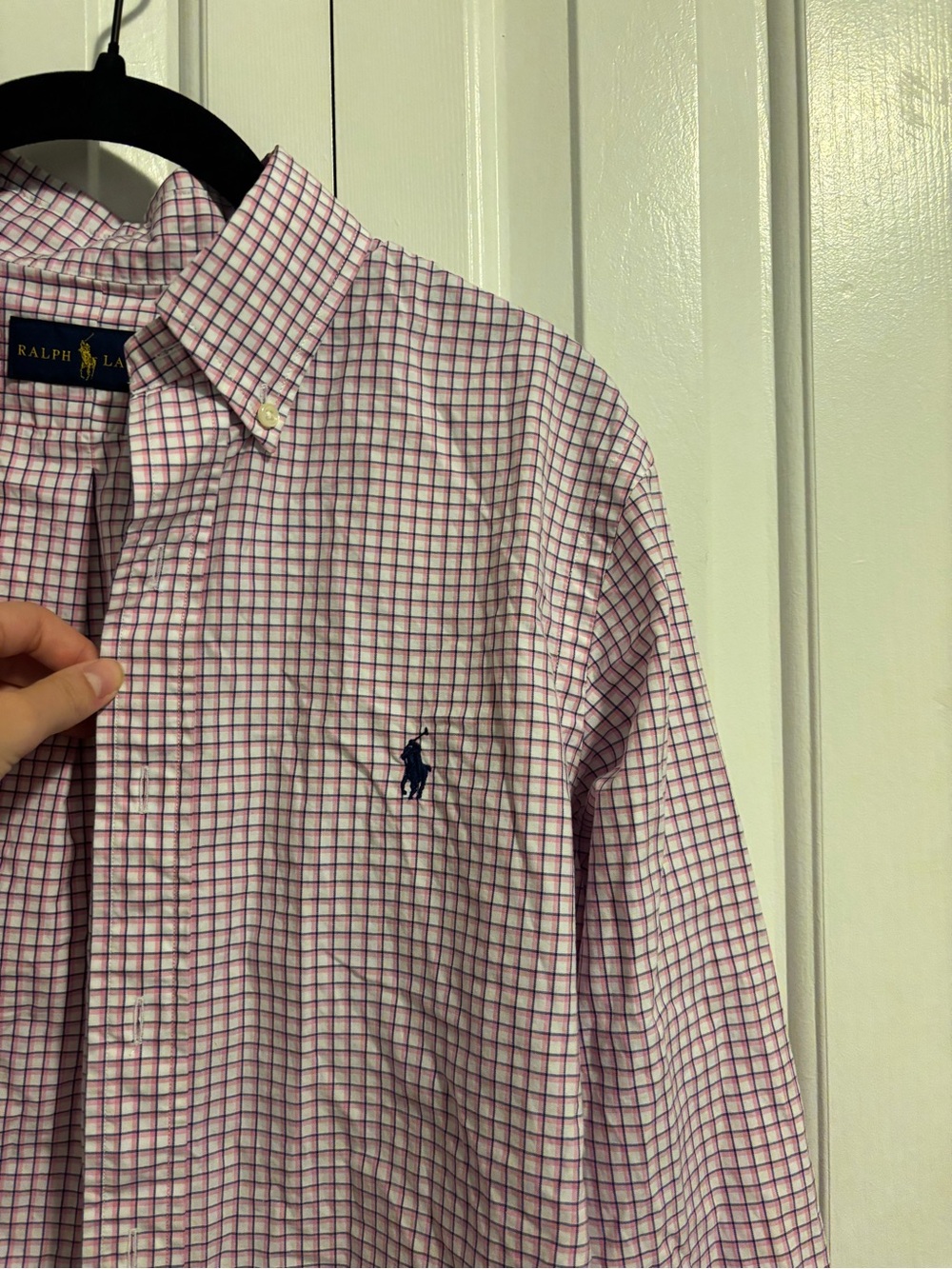 Ralph Lauren men’s shirt in a white pink and blue colorway checkered